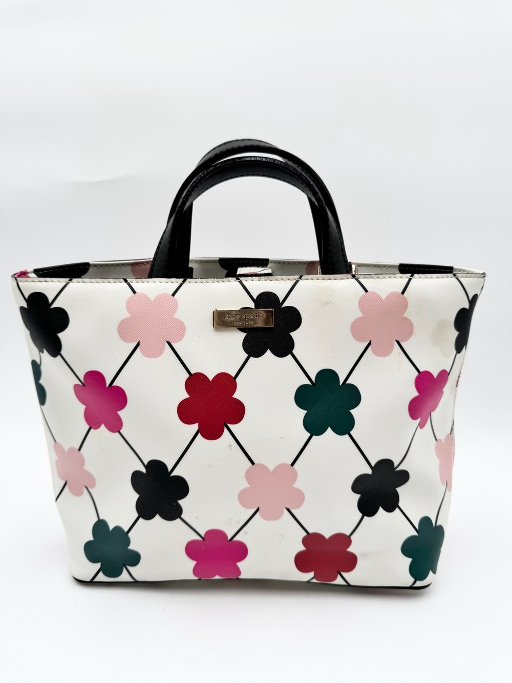 kate spade White Tote with Multicolor Clover Motif
